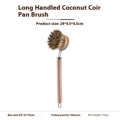 Kitchen Gadget Natural Wooden Brush Sisal Household Kitchen Short Handle Coconut Palm Cleaning Decontamination Brush