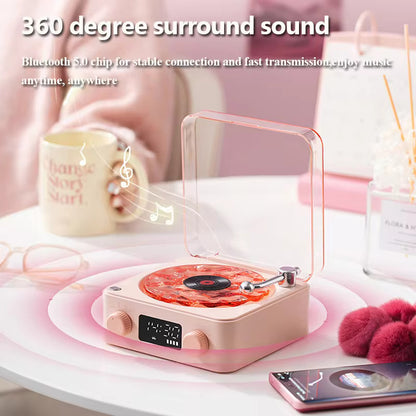 Mini Portable Vinyl Player with Adjustable RGB Lights – Wireless Retro Sleep Aid Speaker for Bedroom & Office Travel-Friendly