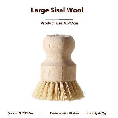 Kitchen Gadget Natural Wooden Brush Sisal Household Kitchen Short Handle Coconut Palm Cleaning Decontamination Brush