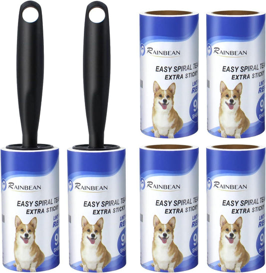 RAINBEAN Extra Sticky Lint Rollers for Pet Hair – 540 Sheets with 6 Refills, Includes 2 Upgraded Handles, Portable Pet Hair Remover for Clothes, Lint Roller for Dog