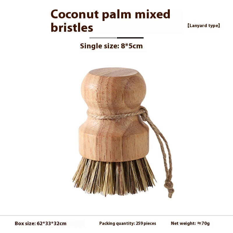 Kitchen Gadget Natural Wooden Brush Sisal Household Kitchen Short Handle Coconut Palm Cleaning Decontamination Brush