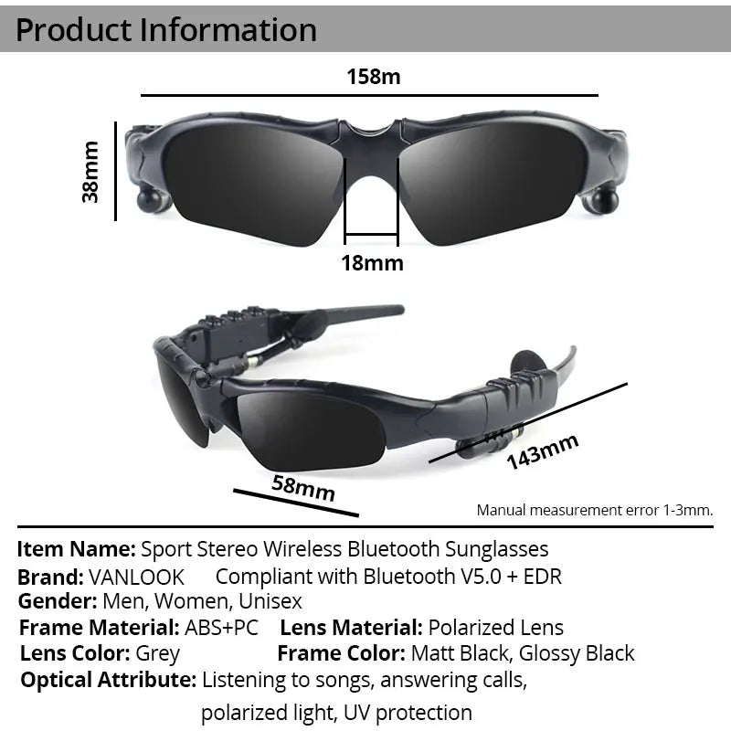 Stereo Wireless Bluetooth 5.0 Headset Telephone Driving Polarized Sunglasses/mp3 Riding Eyes Glasses