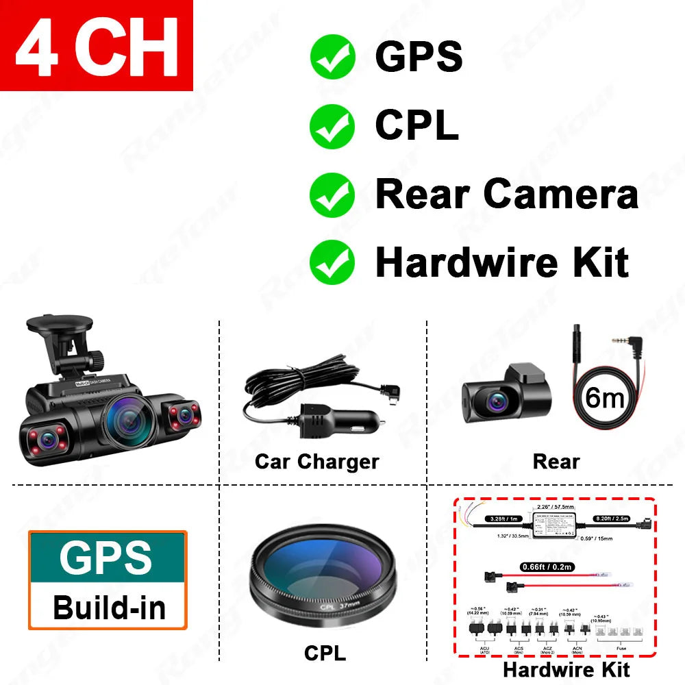 4-Kanal 1080P WiFi GPS Auto-DVR mit Doppellinsen, 8 Infrarotlichtern und 170-Grad-Nachtsicht-Dashcam