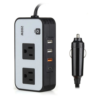 200W Power Inverter 12V DC To 110V AC Car Plug Adapter With 3 USB-A And 1 Type-C Charging Ports for Laptop