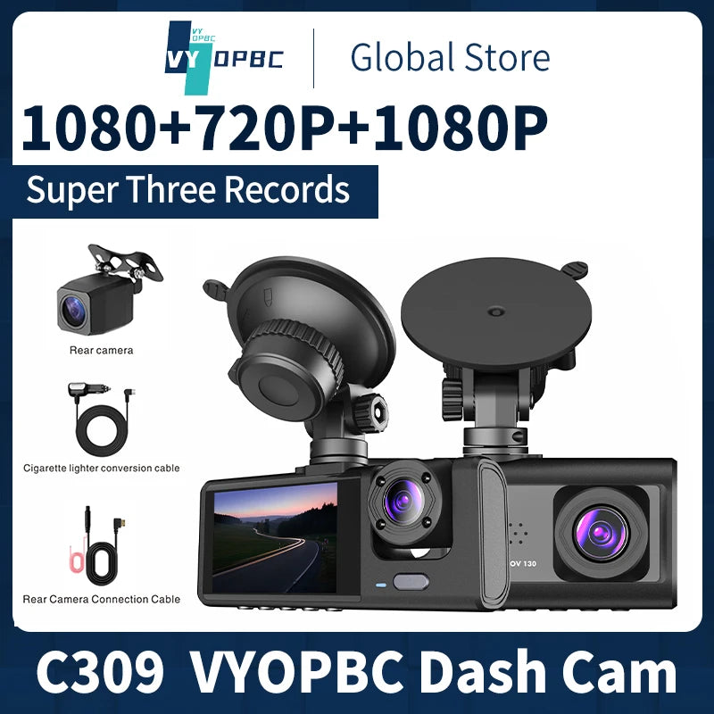 ACE 3 channels Smart HD Dash Cam System for Cars, Vans, Pick Up trucks, RVs Uber, Lyft drivers