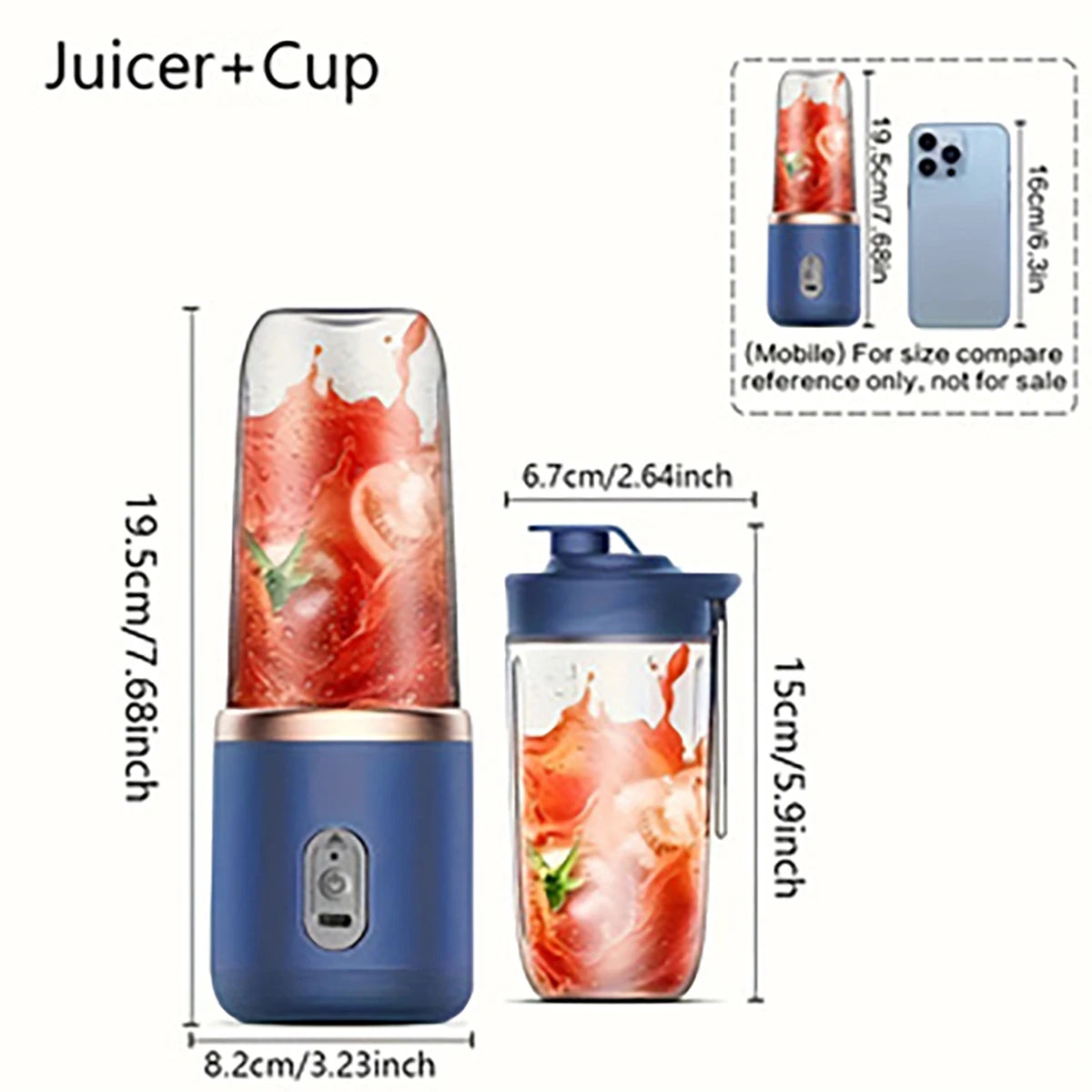 1set-New portable juicer with 2 cups, USB rechargeable mini blender