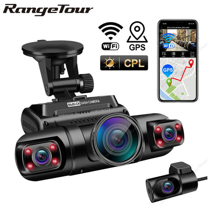 4-Kanal 1080P WiFi GPS Auto-DVR mit Doppellinsen, 8 Infrarotlichtern und 170-Grad-Nachtsicht-Dashcam