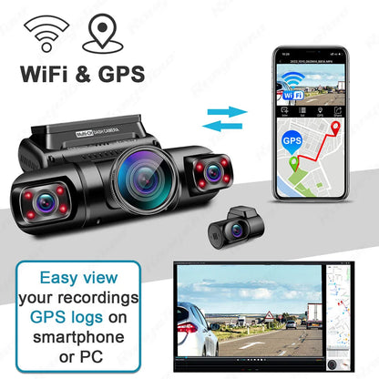 4-Kanal 1080P WiFi GPS Auto-DVR mit Doppellinsen, 8 Infrarotlichtern und 170-Grad-Nachtsicht-Dashcam