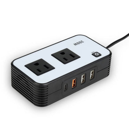 200W Power Inverter 12V DC To 110V AC Car Plug Adapter With 3 USB-A And 1 Type-C Charging Ports for Laptop