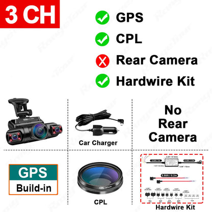 4-Kanal 1080P WiFi GPS Auto-DVR mit Doppellinsen, 8 Infrarotlichtern und 170-Grad-Nachtsicht-Dashcam