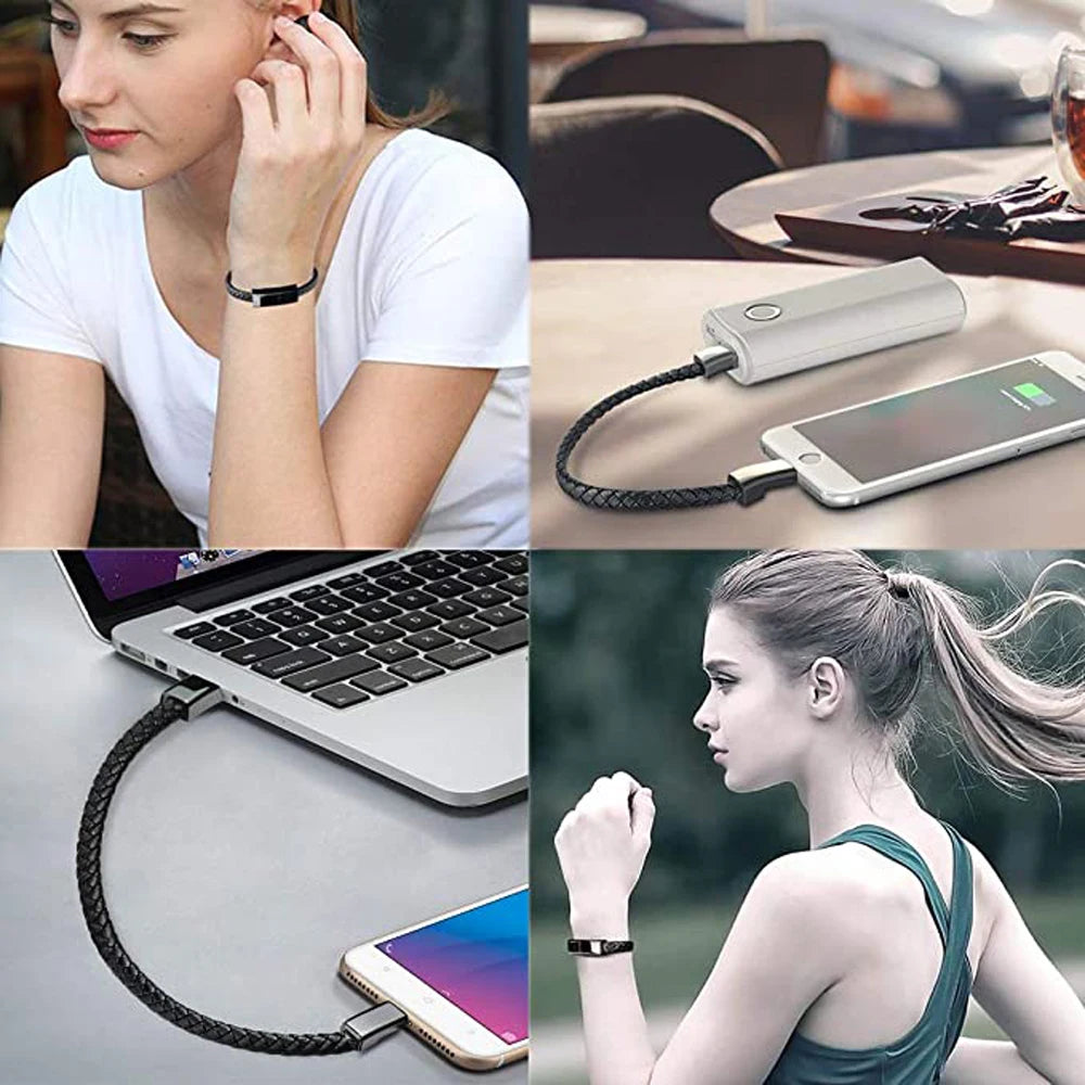 ILEPO Leather Bracelet USB Charging Cable – Portable Mini Micro USB & Lightning Charger for iPhone, Samsung, HUAWEI, Xiaomi